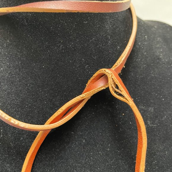 Michael Kors Brown Leather Double Gold Tassel Tie Necklace - Picture 4 of 5